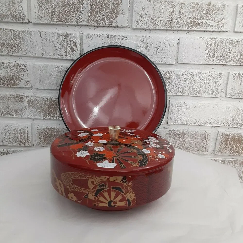 Vintage Lacquarware Bowl With Lid And Plate 3pc Set
